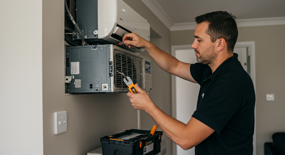 Wall-mounted split AC providing cool comfort in a Karrinyup bedroom