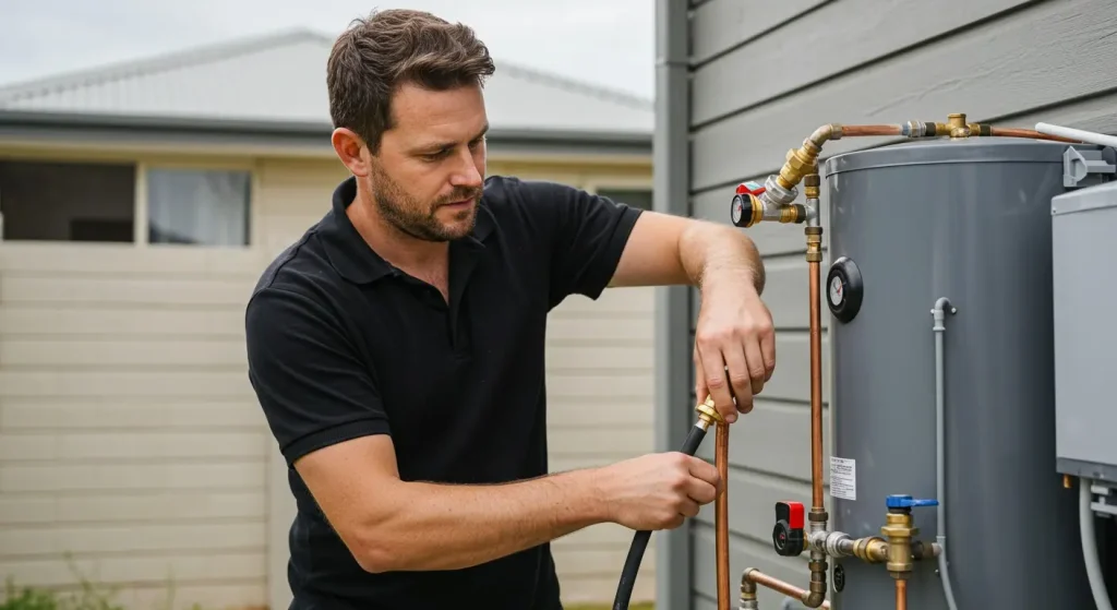 Licensed electrician installing a hot water system in a Gwelup home