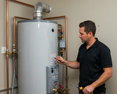 Gas hot water unit connected with natural gas in a residential property