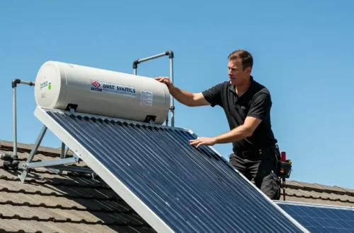 Solar water heater installed on the roof in the Gwelup suburb