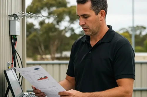Local Gwelup electrician checking signal report for antenna alignment